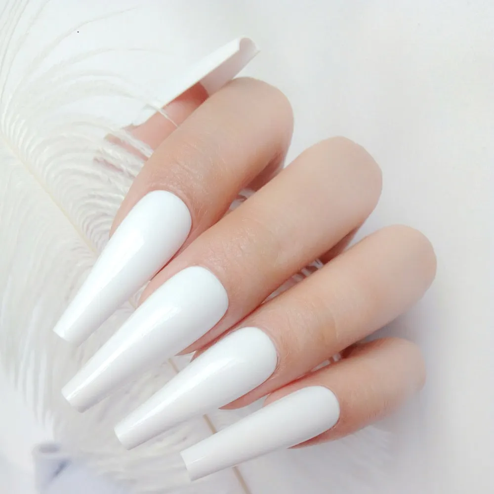 24Pcs Glossy Ballerina Artificial Stiletto False Nails Tip UV Fake Nail For Design Natural Light Pink Full Cover Manicure Tool-Nail Inspo