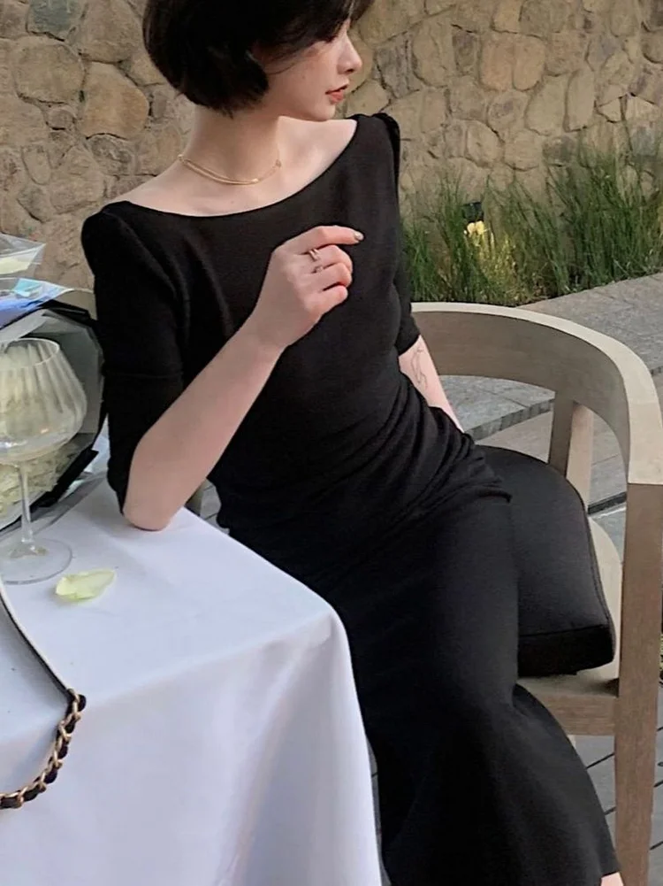 Cgacest Simple Dress For Women Elegant Midi Bodycon Dress Office Ladies Solid  Clothing Femme Fashion  Summer Vestidos