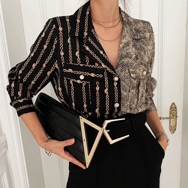 Women Blouse 2021 Chemise Femme Office Lady Button Up Turn Down Collar Shirt Women Plus Size Ladies Patchwork Blouse Femme 15891