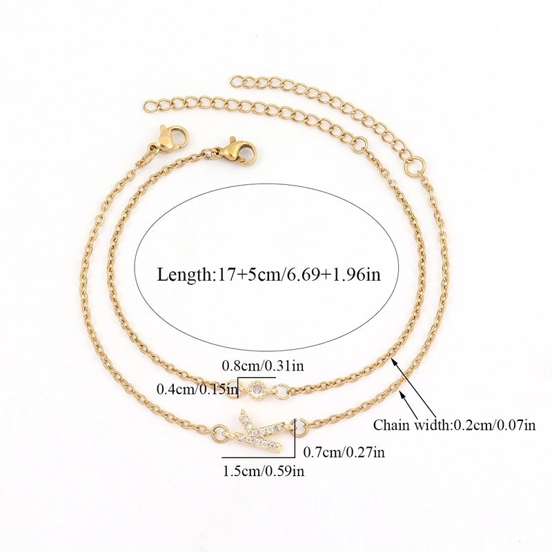 201 Stainless Steel Copper Inlay Letter Zircon Bracelets