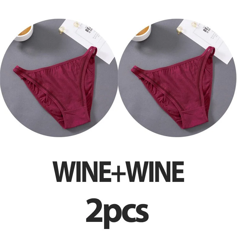 2PCS/Set Sexy Lingerie Women Panties Lace Underwear Female Underpants Cotton Briefs Low Waist Mesh Hollow Out Pantys Lingerie