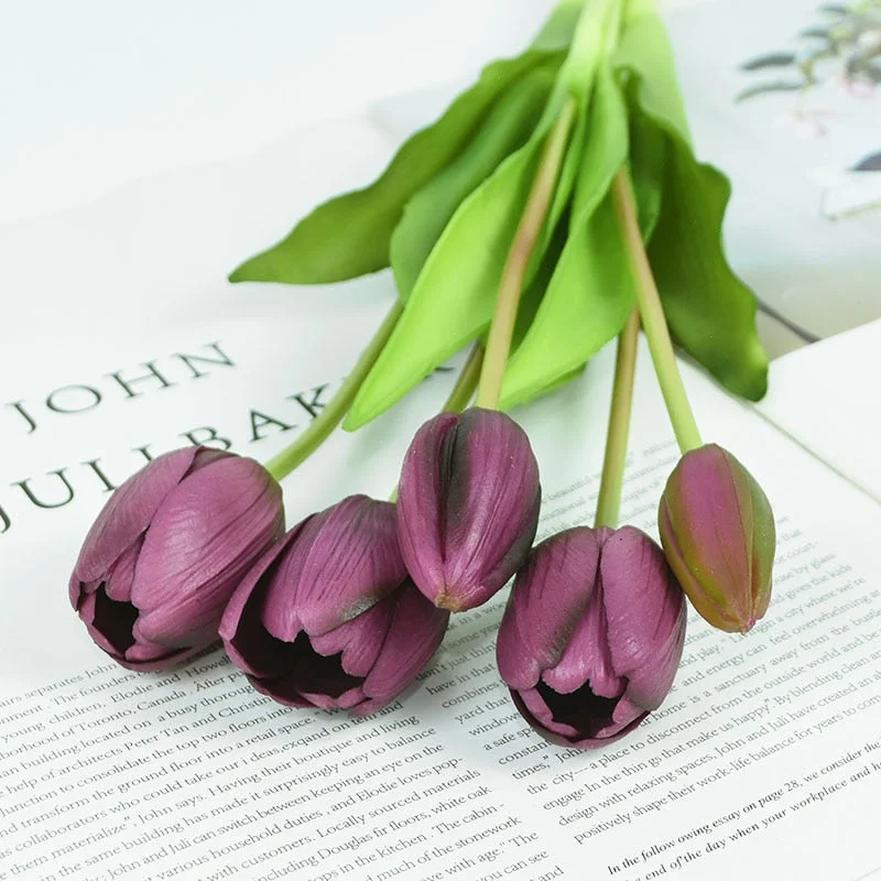 5Pcs/bunch Artificial Tulips Bouquet Real Touch Silicone Fake Flowers for Home Garden Living Room Decoration Wedding Party