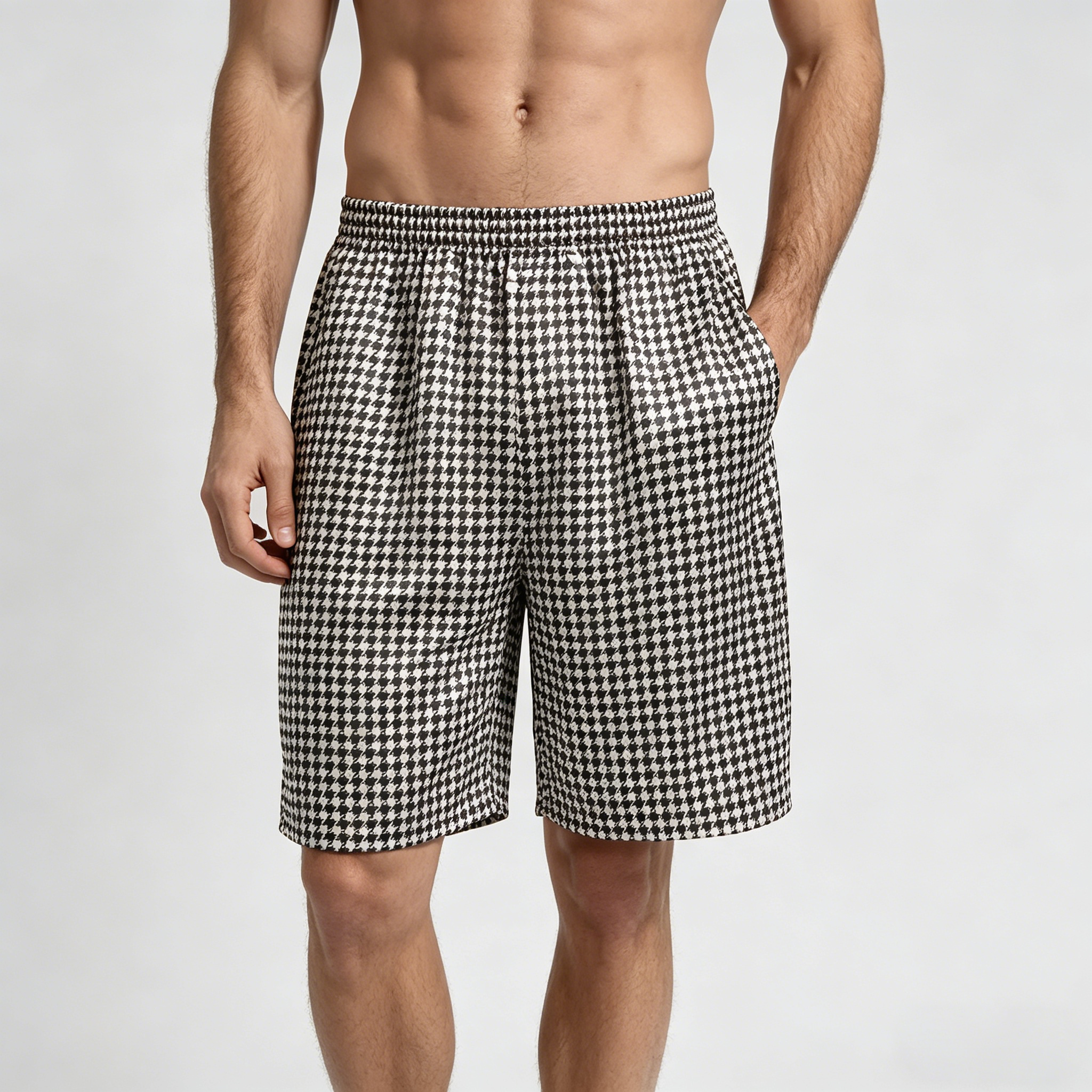 Men's Silk Shorts All-Day Wear for Beach, Home, Sports & Holiday Houndstooth REAL SILK LIFE