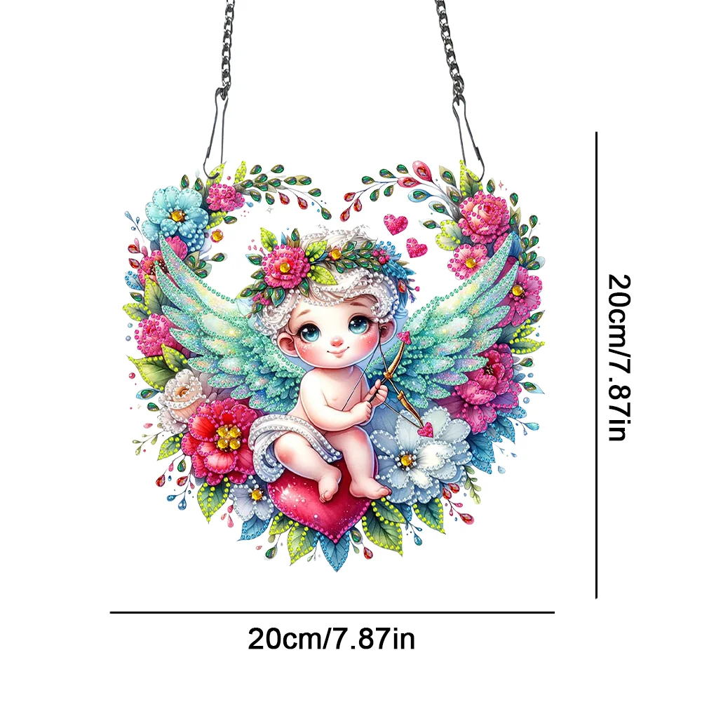 Wreath Angel 2D Flat DIY Diamond Art Pendant Green Wing Wall Door Decoration