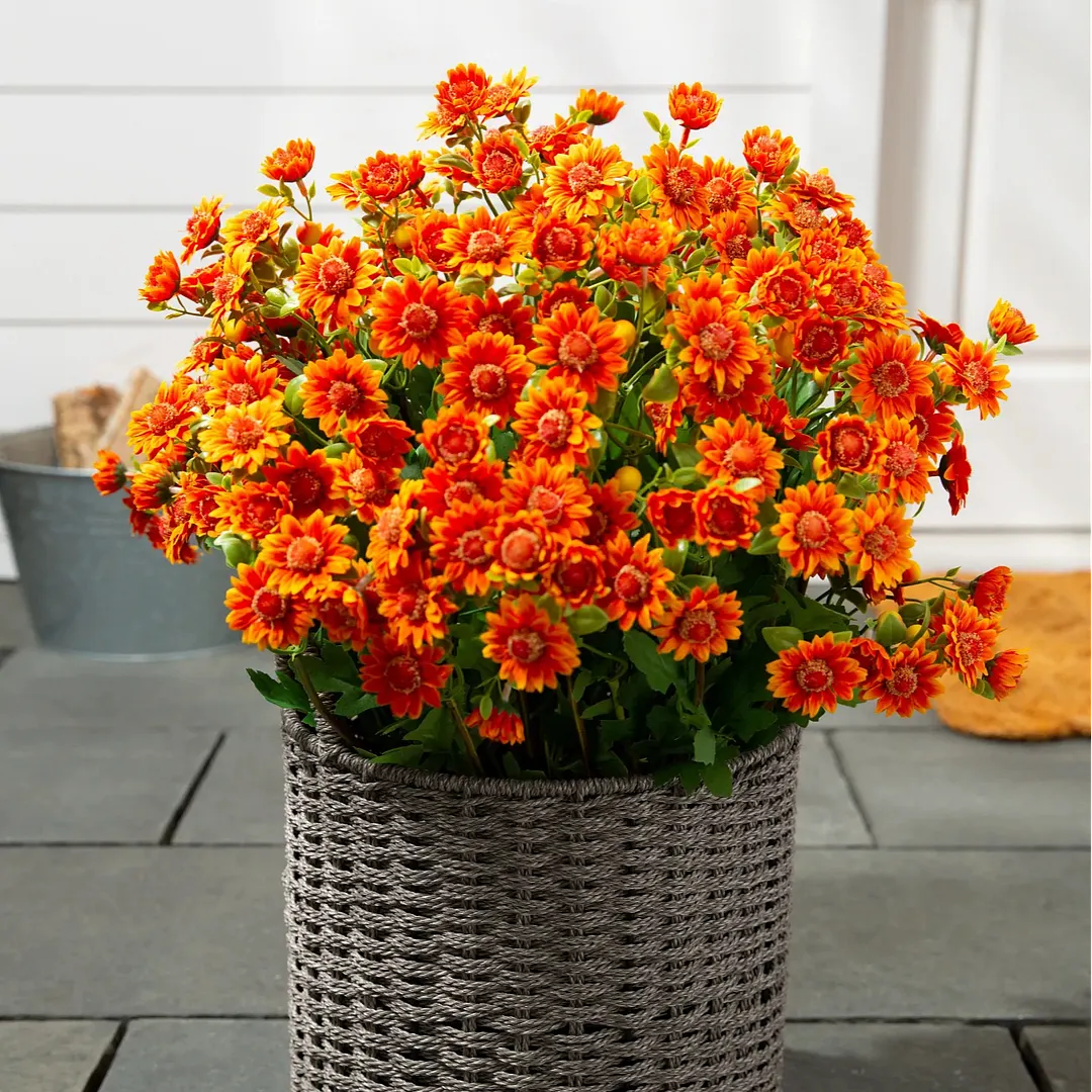 💥Last Day Each Only $2.59- Artificial Outdoor Sunset Mums Flowers - UV resistant. Waterproof. Windproof