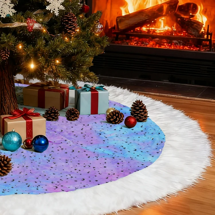 Sanmadrola Christmas Tree Skirt, Thick Colorful Velvet Christmas Tree Skirt with Starry Sequin and White Plush Faux Fur Trim Border Decor for Xmas Holiday Party Decorations Ornaments