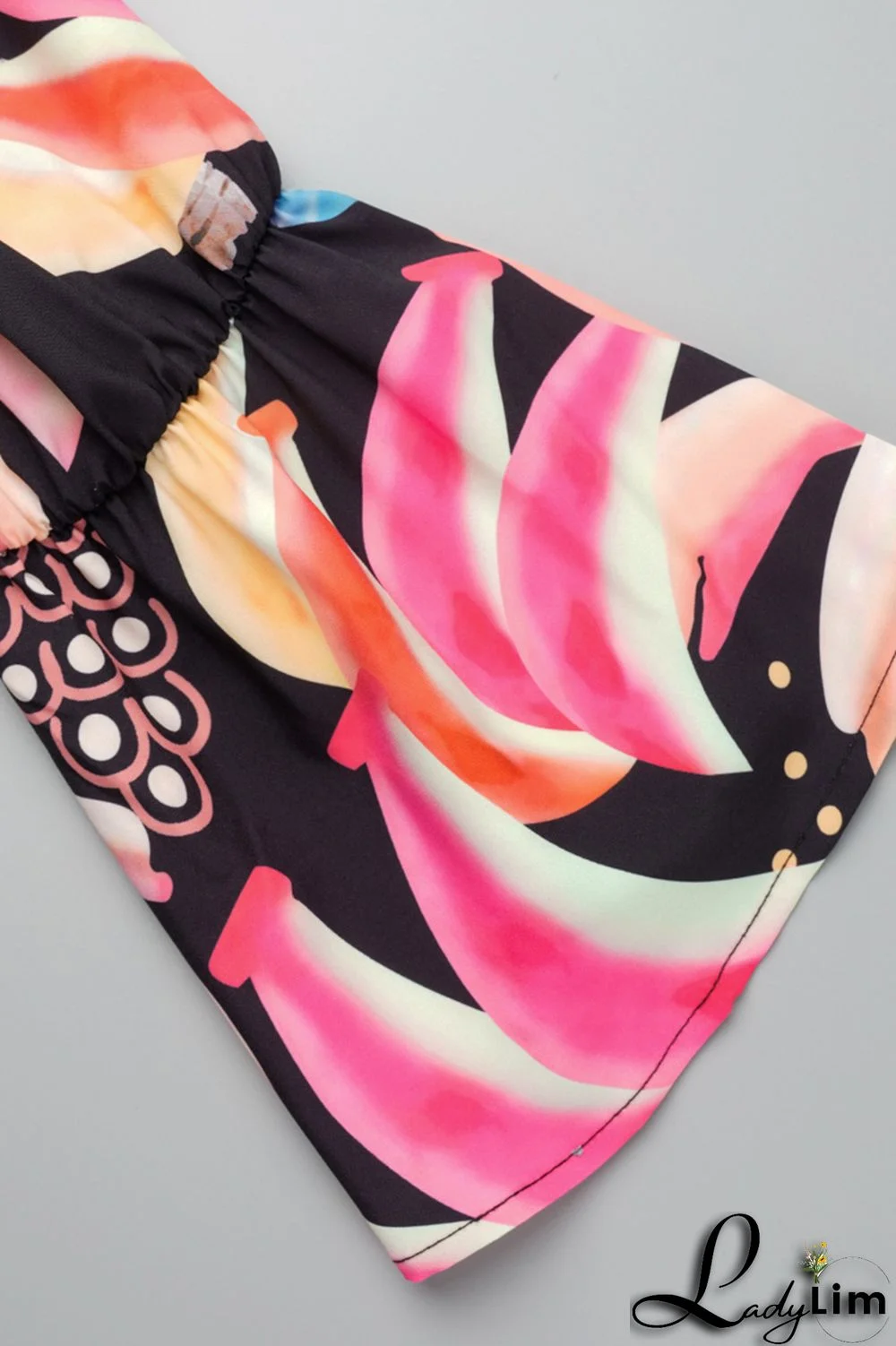 Orange Fashion Sexy Print Backless Slit Off the Shoulder Long Sleeve Two Pieces