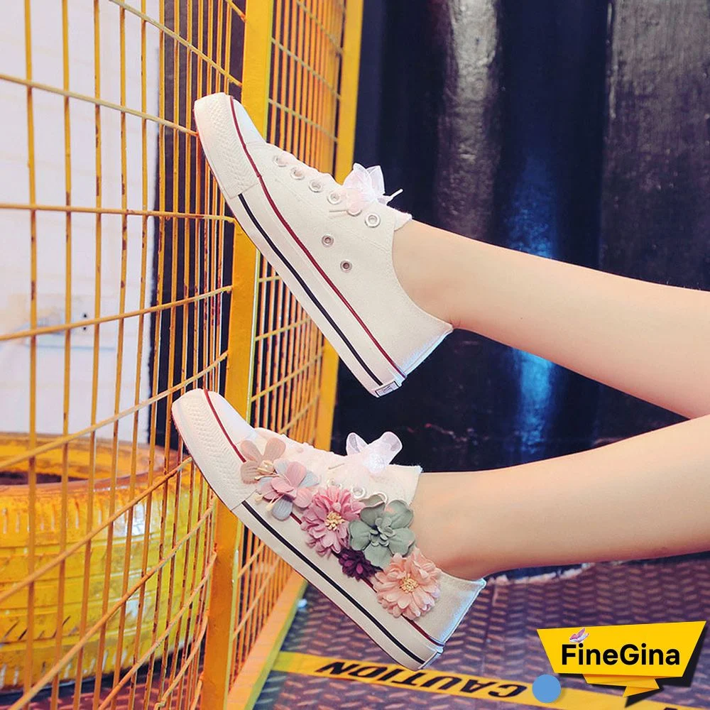 3D Blossom Decor Casual Canvas Shoes