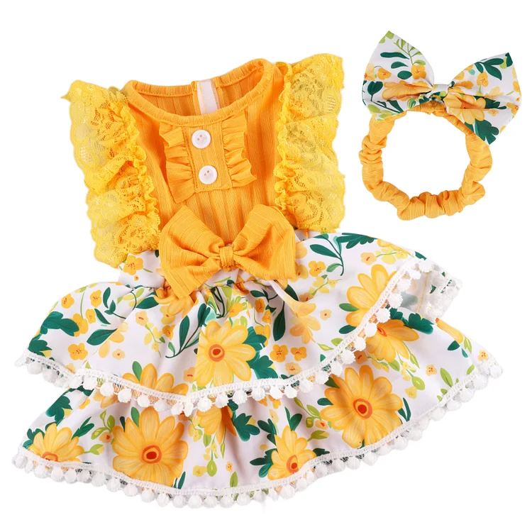 17"-22" Yellow Dress and Hair Band for Reborn Baby Girls 2 Pcs Accessories Set