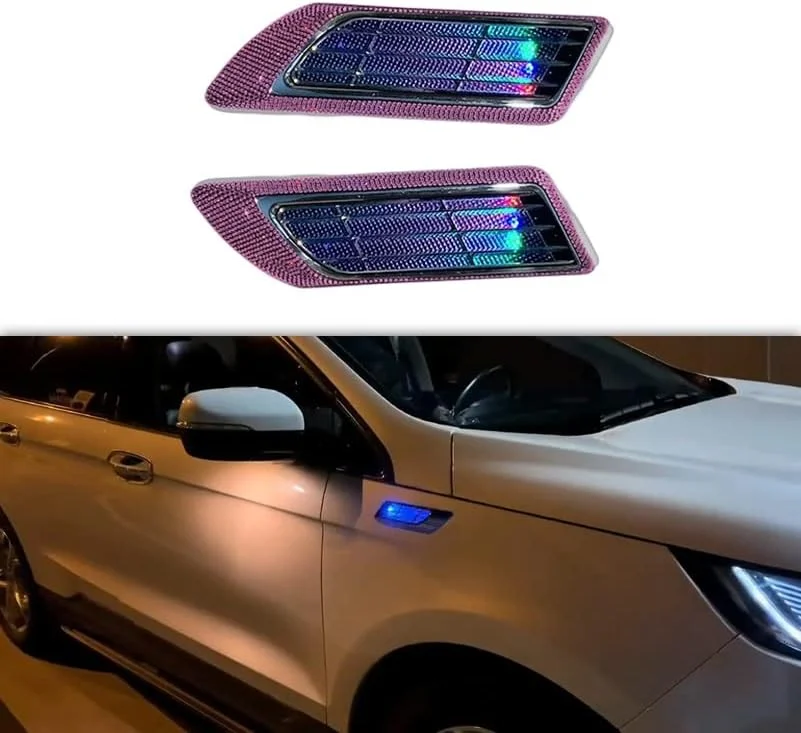 Universal Car Exterior Accessories -- Hood Scoop For Cars, Car Hood Vents With Cool Solar Warning Light, Car Vent Accessories. Cars, Pickup Trucks, SUVs, Exterior Automotive Accessories, A Pair. ( Col