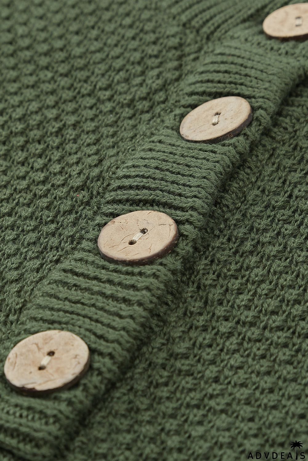 Women's Green Henley Pullover Drop Shoulder Sweater with Slits