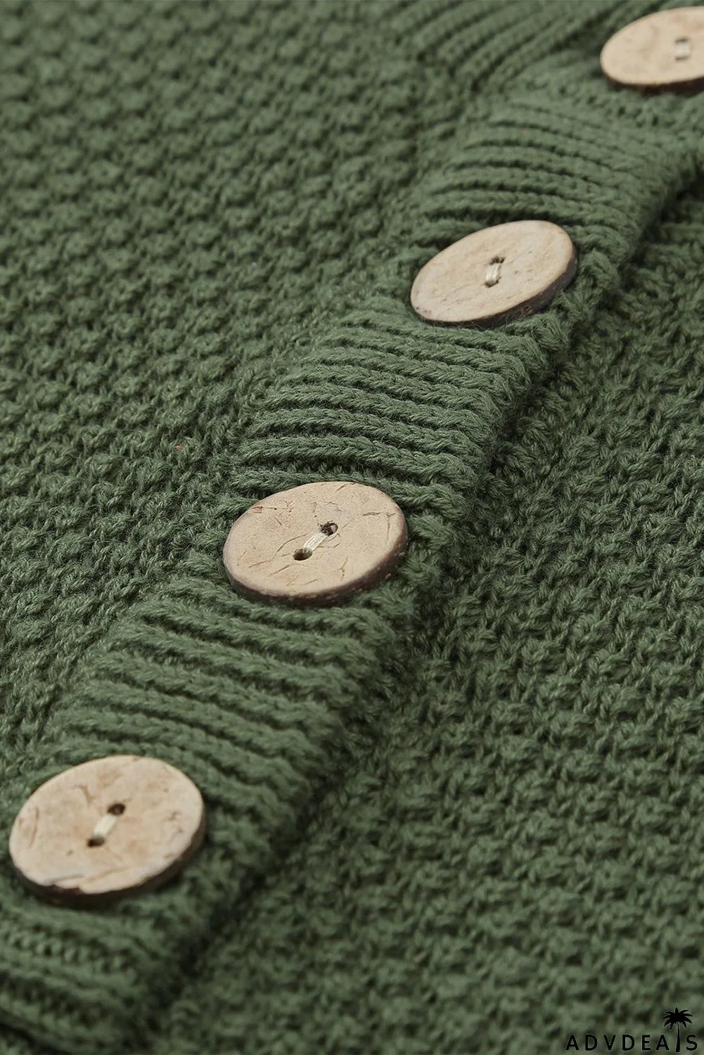 Women's Green Henley Pullover Drop Shoulder Sweater with Slits