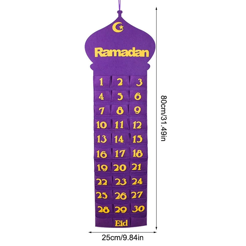 Eid Mubarak Hanging Felt Advent Calendar Ramadan Kareem Decor Countdown Calendar for Kids Gifts Muslim Islamic Party Decorations