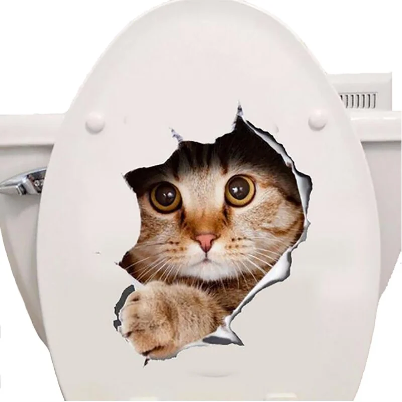 creative cats toilet stickers home decor Hole View 3D Cats Wall Sticker bathroom stickers Pet Animal Decals PVC Art Wall Poster