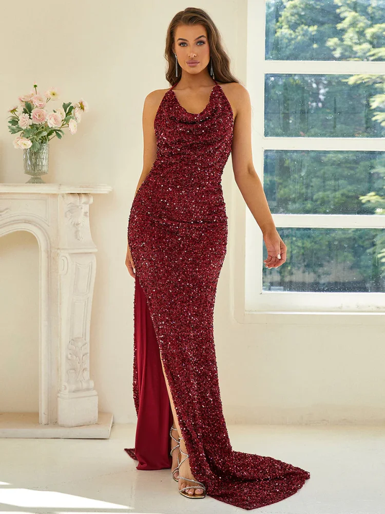 Halter Mermaid Sequin Prom Dress XJ2488