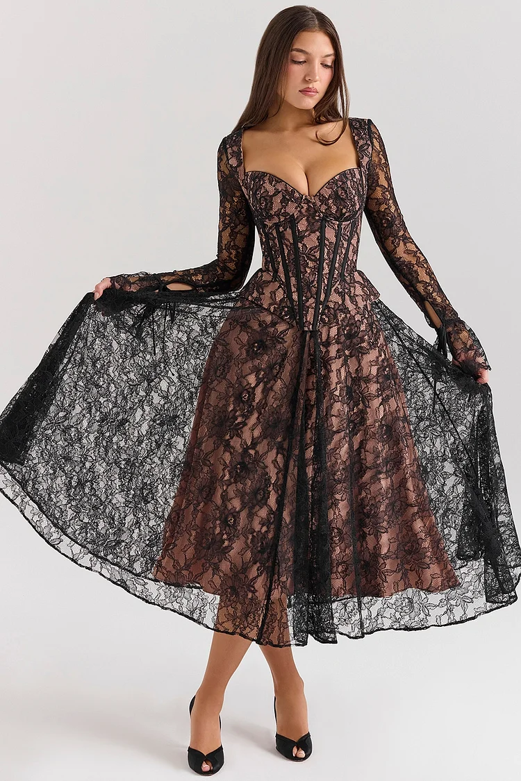 black and gold lace cocktail dress Chic Black Long Gold Lace Embellished Velvet İllusion Neck Evening Prom Dress 38