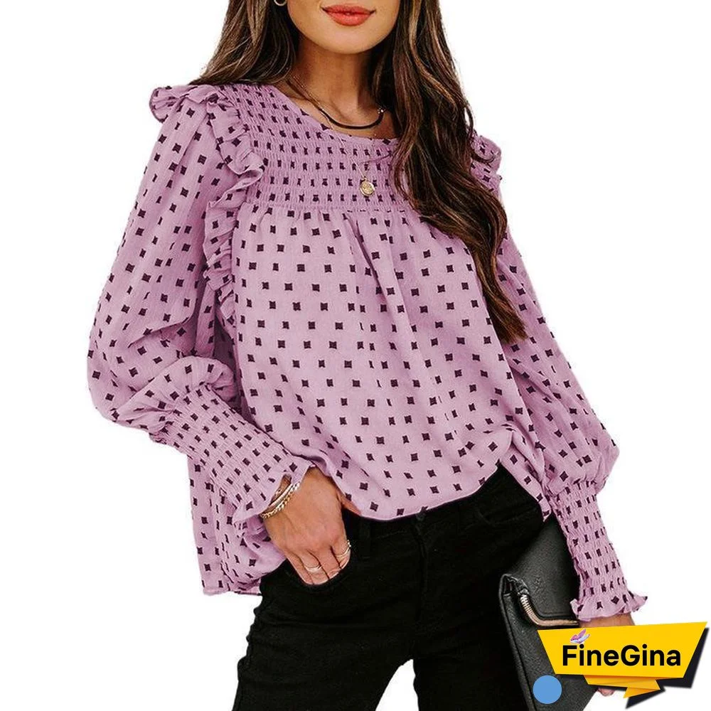 Grid Ruffle Chiffon Top