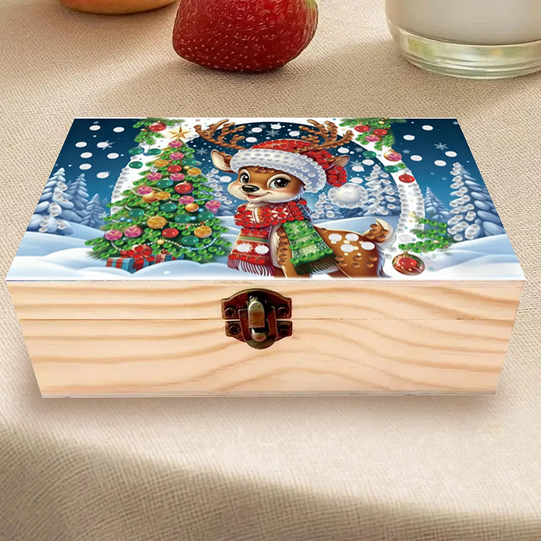 5D DIY Diamond Painting Handmade Wood Storage Box Crystal Storage Case (Deer)