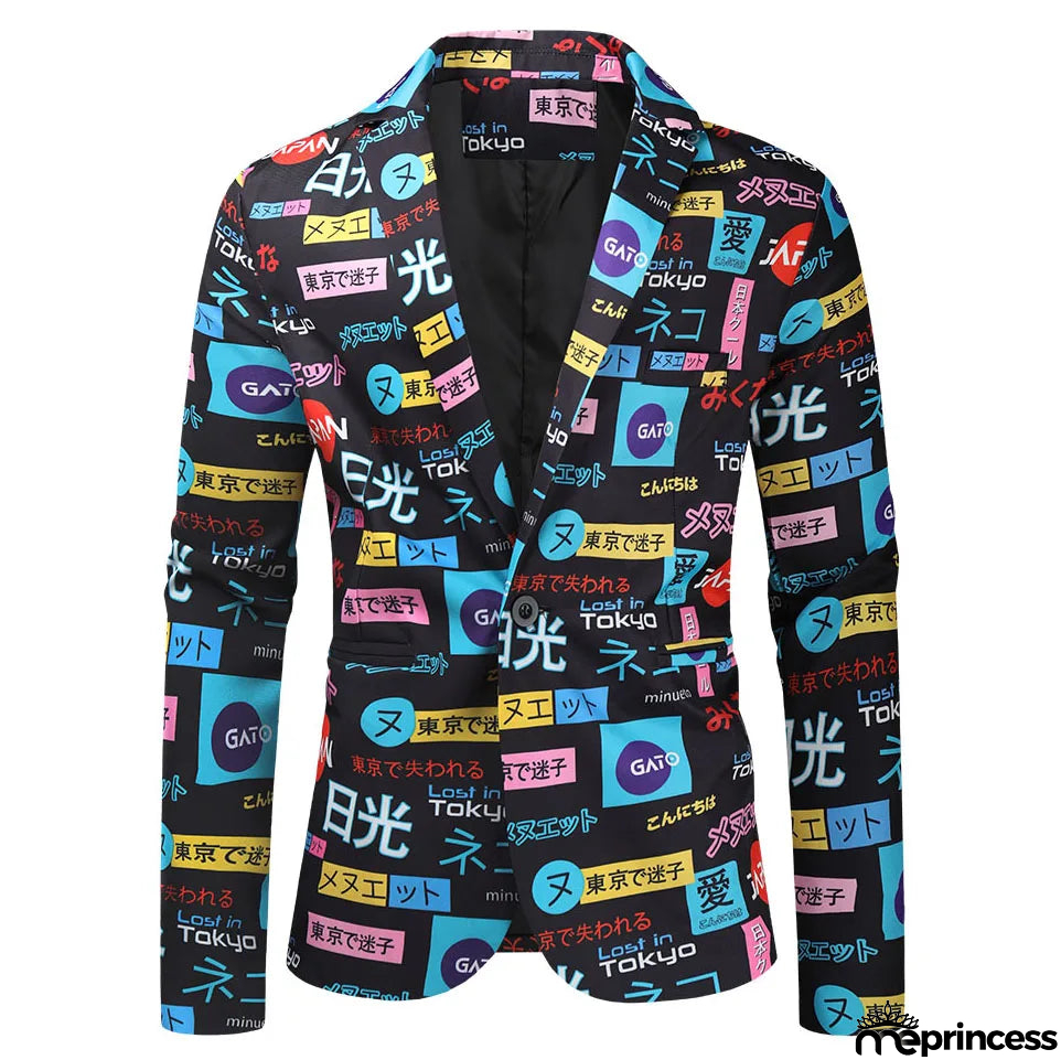 Men's Polyester Full Sleeve Single Button Closure Party Blazer