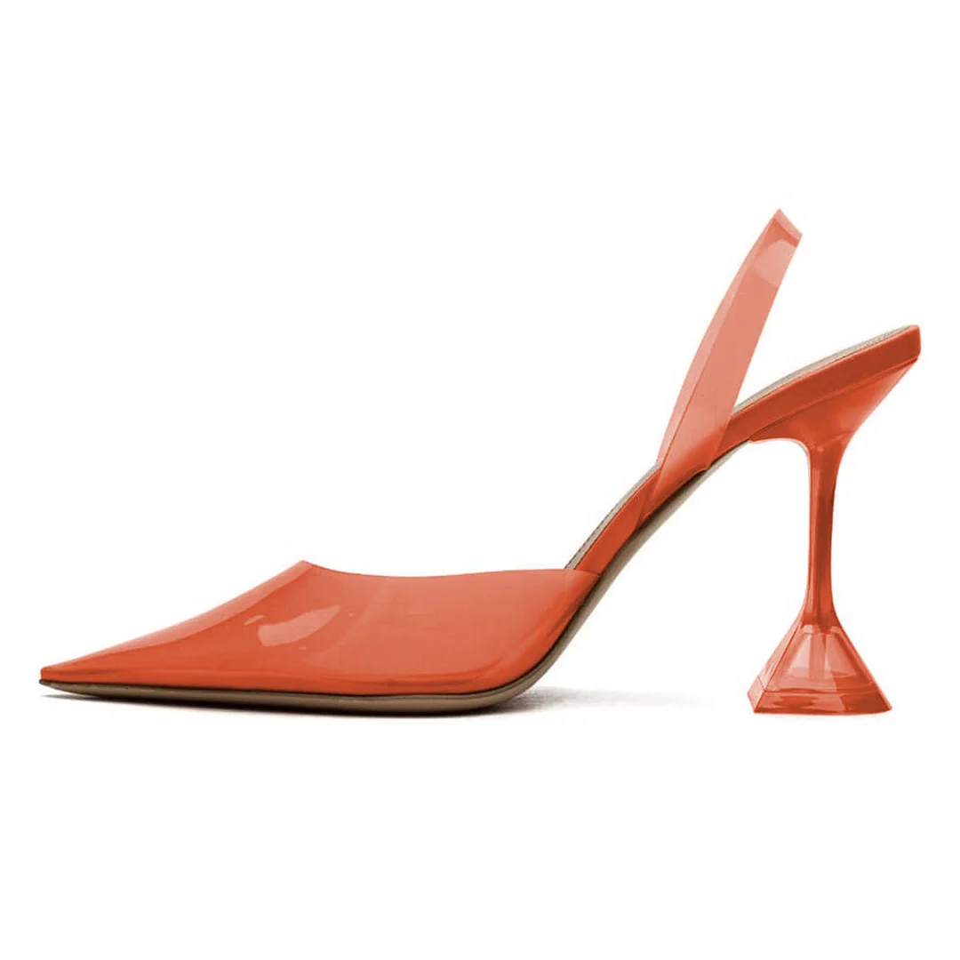 Transparent Slip-On Pointed Toe Flared Heel Slingback Pumps in Orange