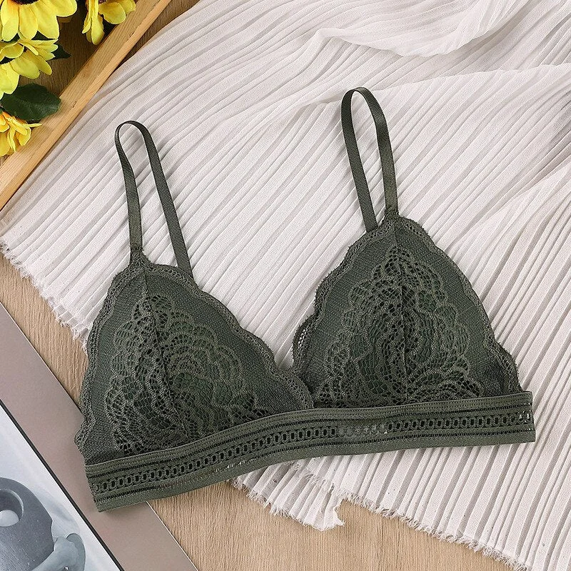 Women Lace Bra Seamless Underwear Push Up Backless Vest Sexy Padded Bralette Lingerie Triangle Cup Ultrathin Bra Female Intimate