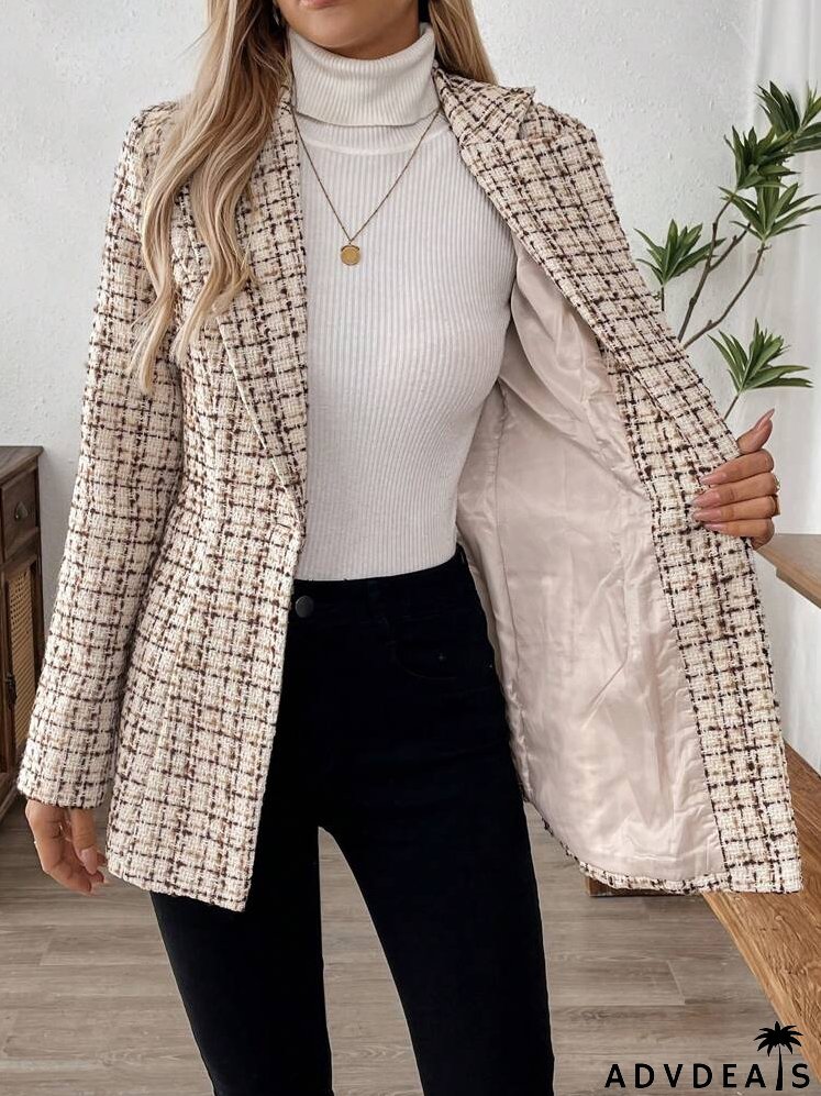 Casual Check Printed Single-Button Suit Jacket For Autumn