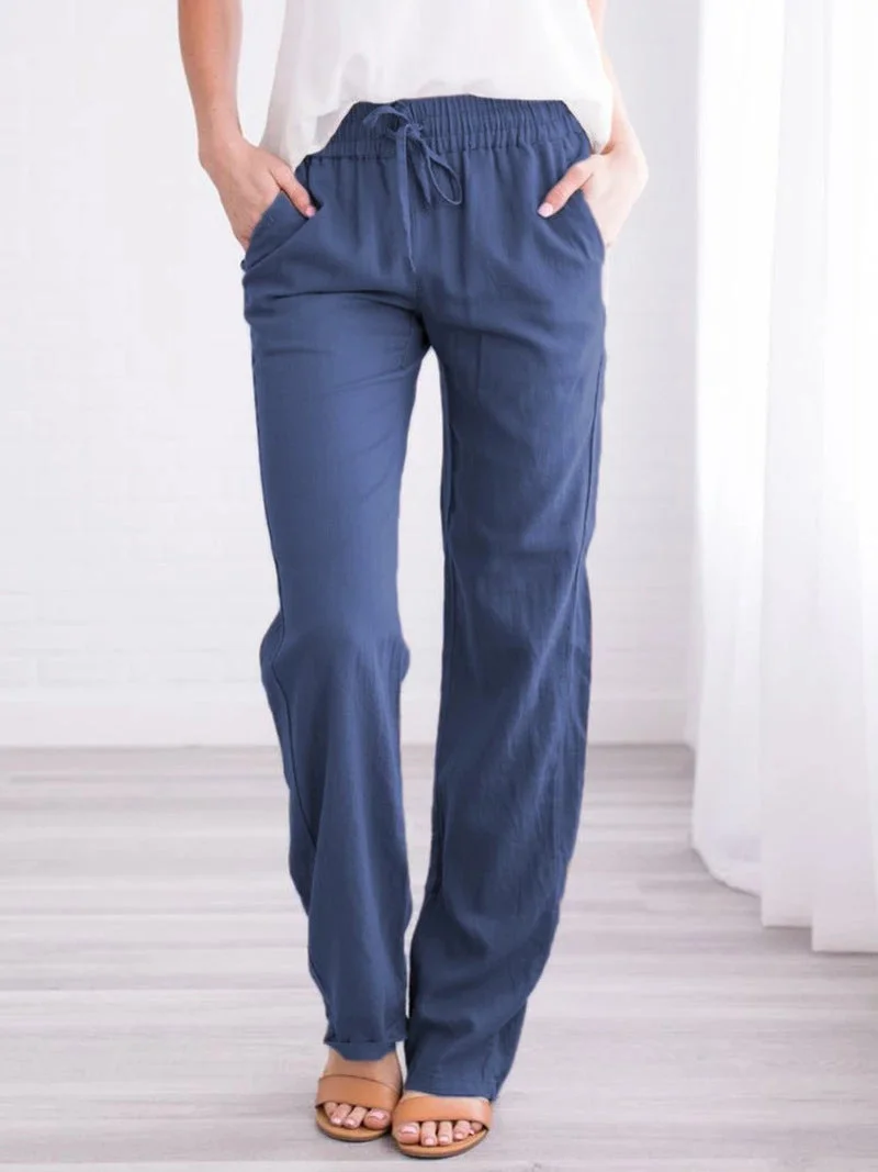 Brownm Temperament Commute Solid Color Cotton Linen Drawstring Loose Casual Wide-leg Trousers