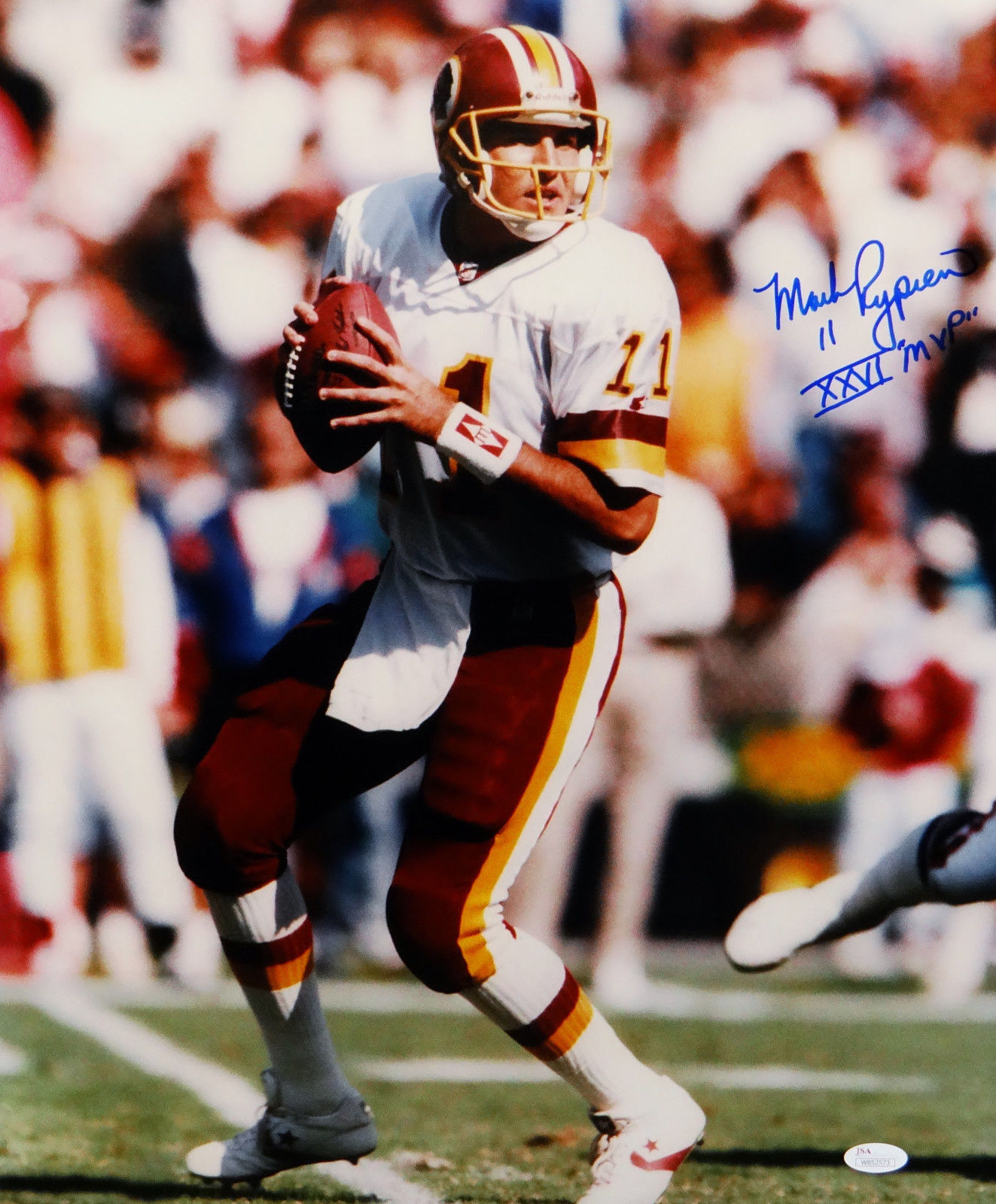 Mark Rypien SB MVP Signed 16x20 About To Pass Photo Poster painting- JSA W Authenticated