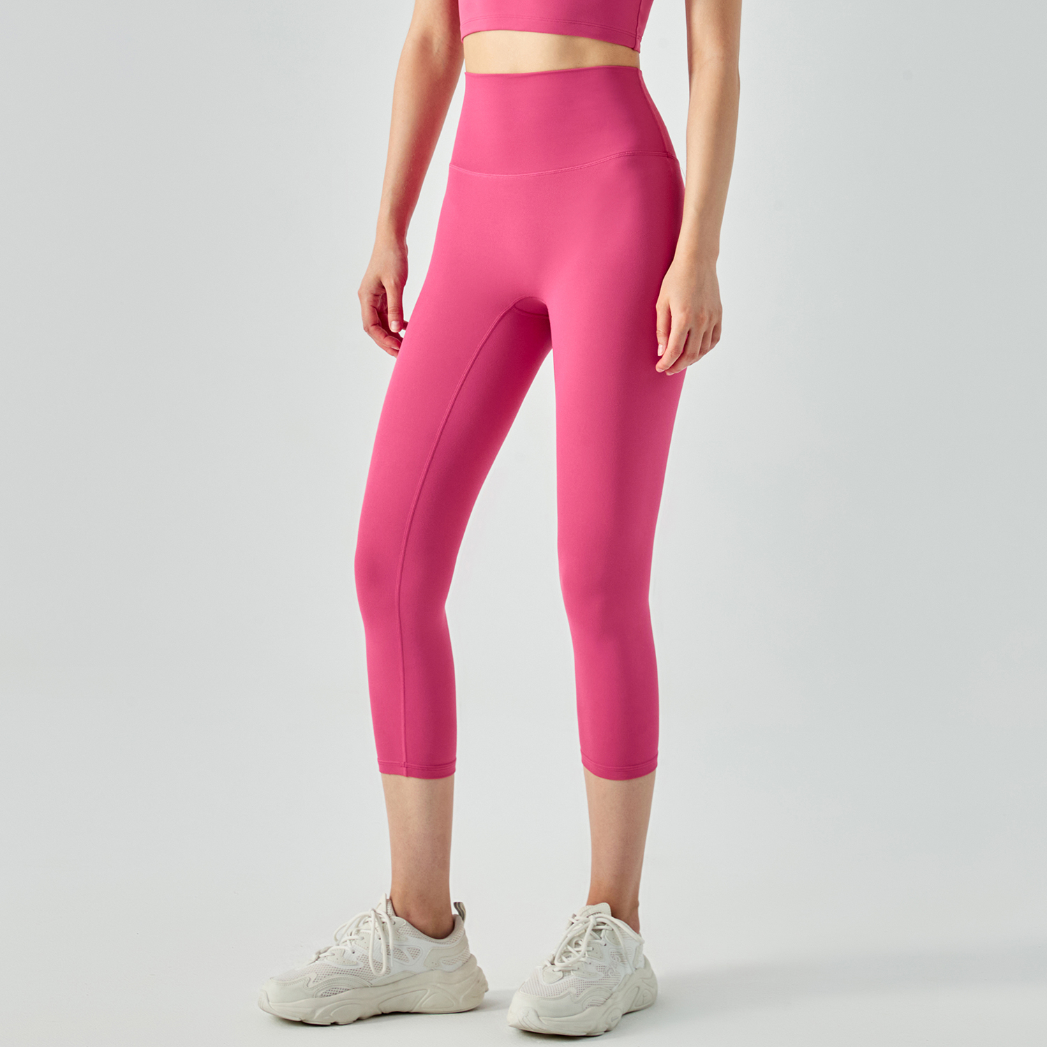 Hergymclothing Pink Lychee no camel toe high waist buttery soft brushed stretchy yoga capri leggings online shopping