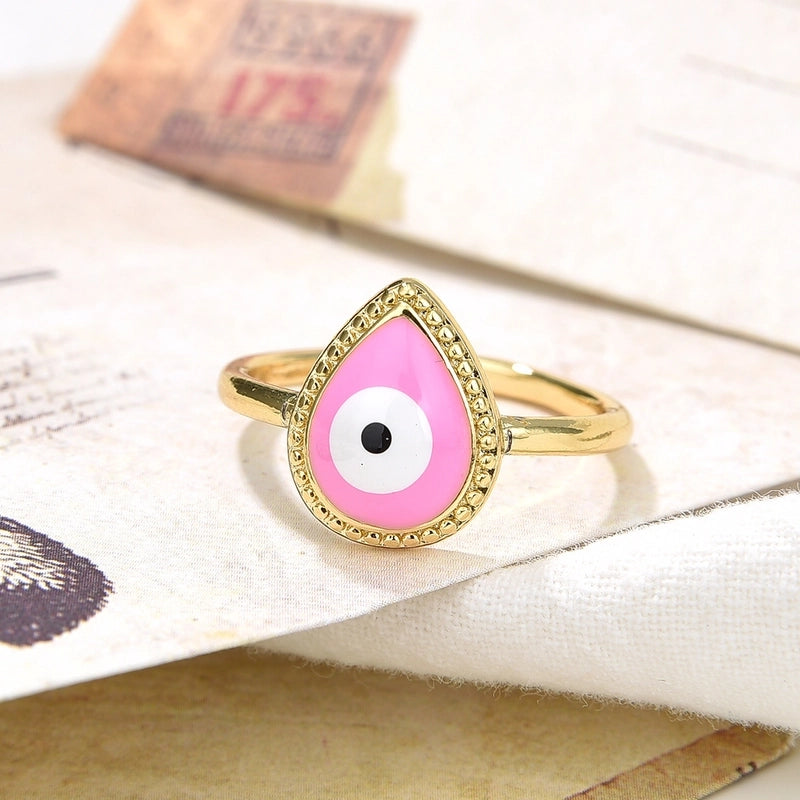 Fashion Water Droplets Eye Copper Enamel Open Ring 1 Piece