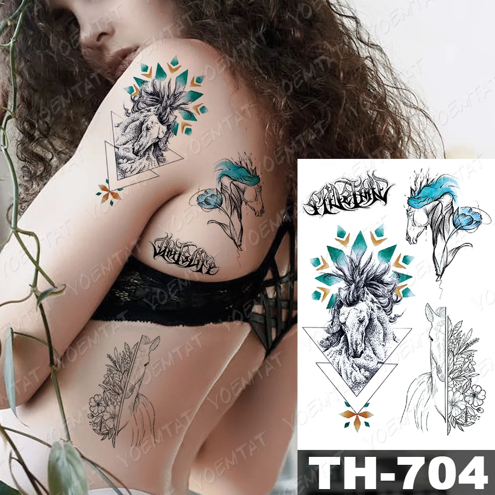 Sdrawing Temporary Tattoo Stickers Wolf Tiger Leopard Lion Moon Feather Star Flash Tattoos Female Back Body Art Fake Tatoo