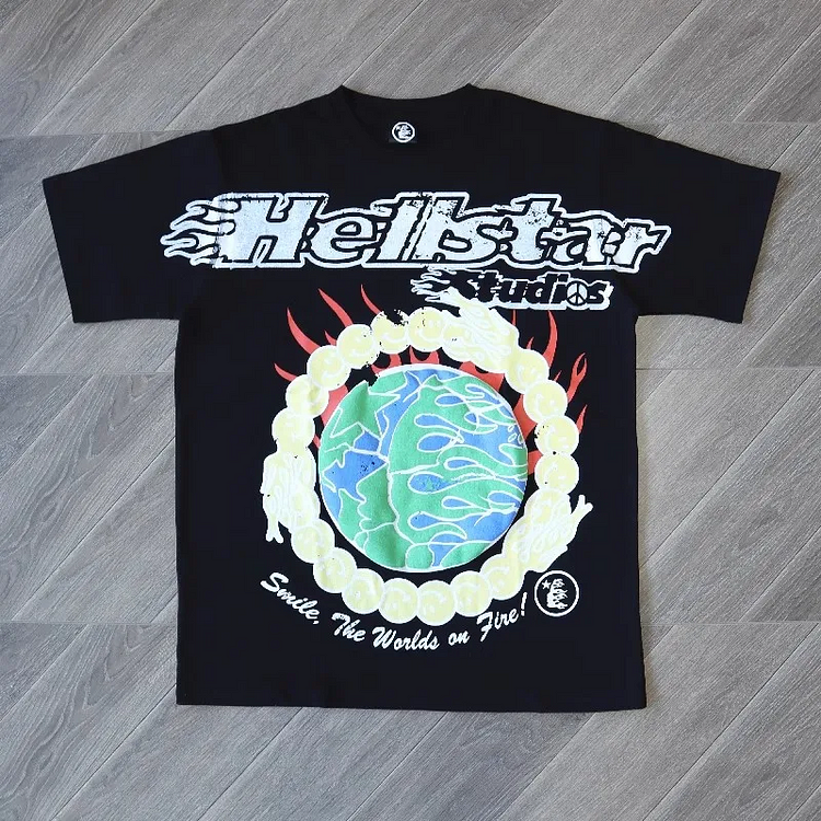 Vintage Hellstar Studios Globe High Street Print Casual Cotton Short Sleeve T-Shirt