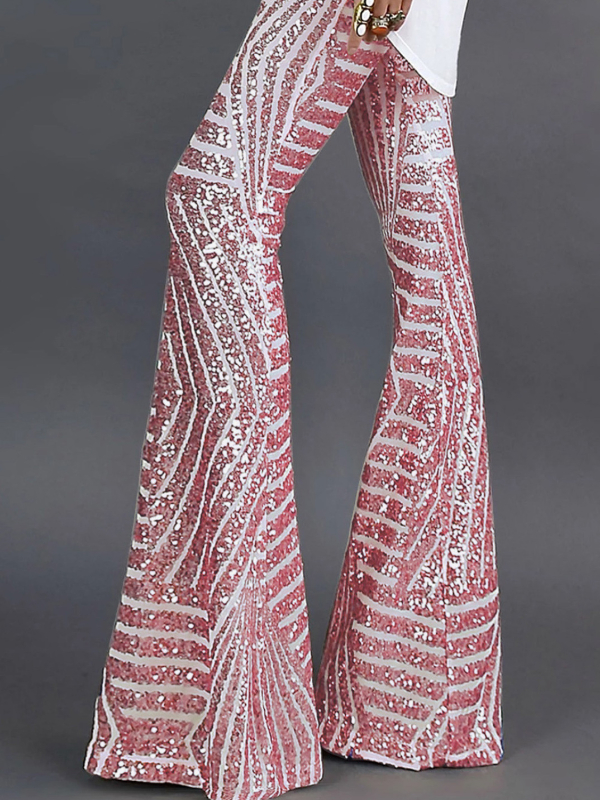Gothic Dark Sequined High-waisted Flare Pants