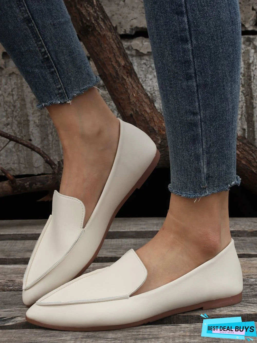 Simple PPlain Color Pointed Toe Flat Loafers