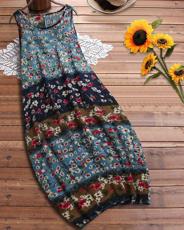 comfy breathable linen cotton floral bud dress p595848