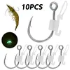 10pcs Luminous Live Shrimp Fixing Hook Metal Barbed Fishhook Live Shrimp Hooks