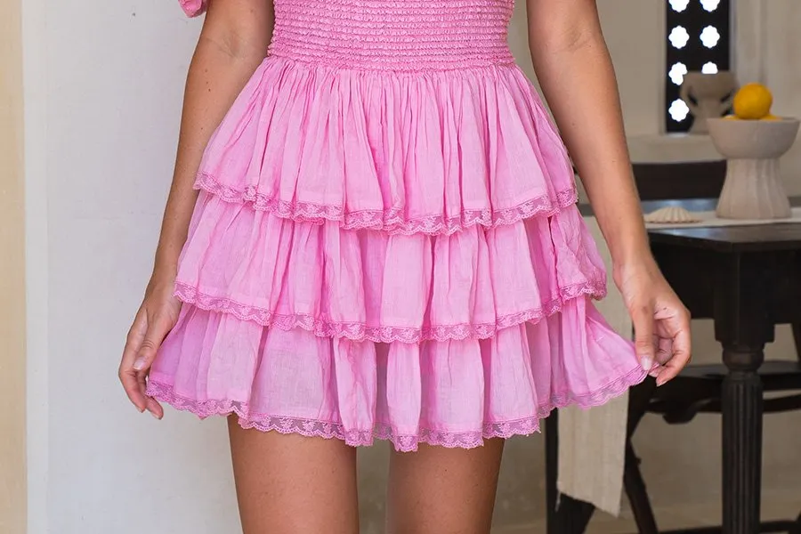 Lila Mini Dress lace trim and tier detail