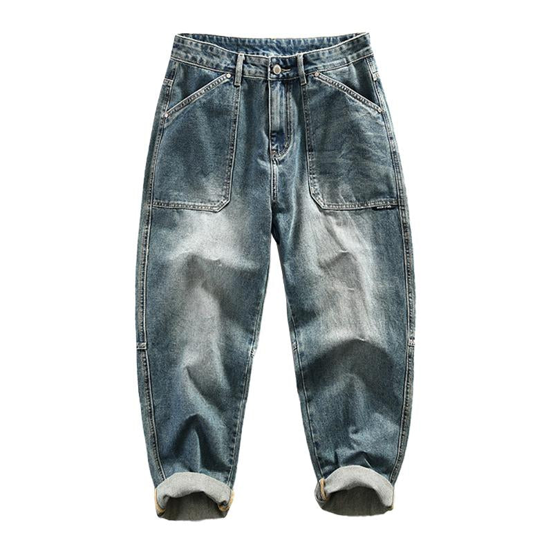 Men's Vintage Washed Distressed Multi-pocket Jeans 40352734M