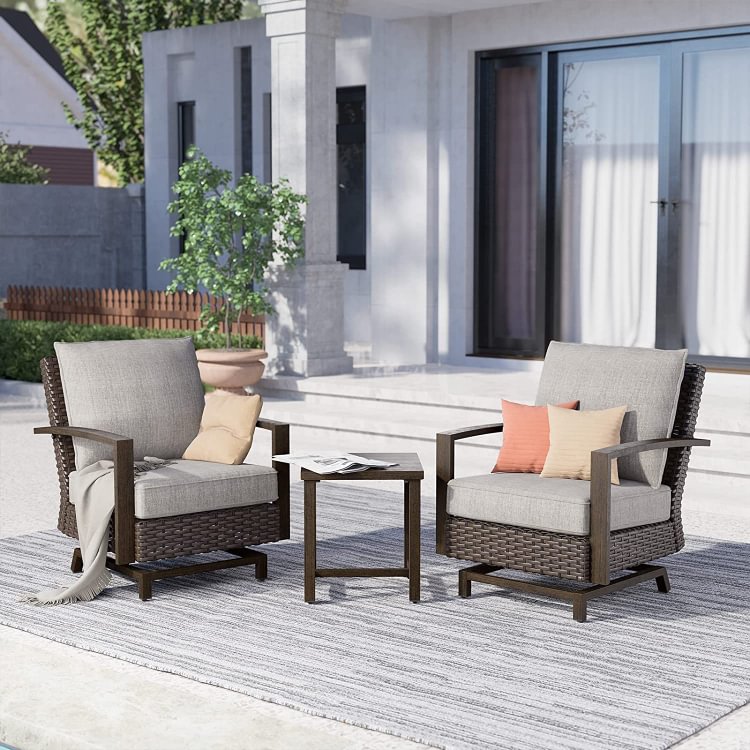 Grand Patio Outdoor Rocking Chairs Aluminum Rattan Furniture Sets Rockers Patio Conversation Sofa Sets Metal Rattan Furniture with Water Resistant Cushions Patio Furniture Sets