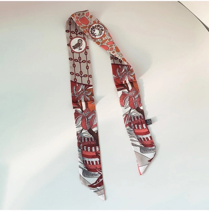 Women’s Minimalist Classic Style Color Block Satin Printing Silk Scarf