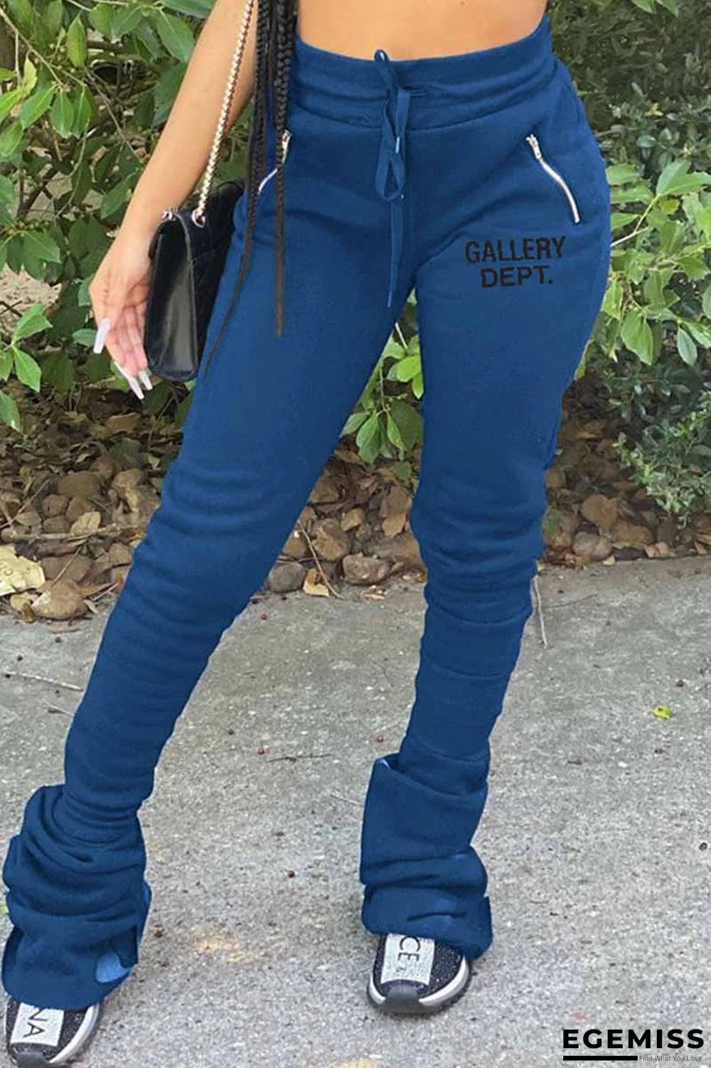 Blue Street Print Letter Mid Waist Bottoms | EGEMISS