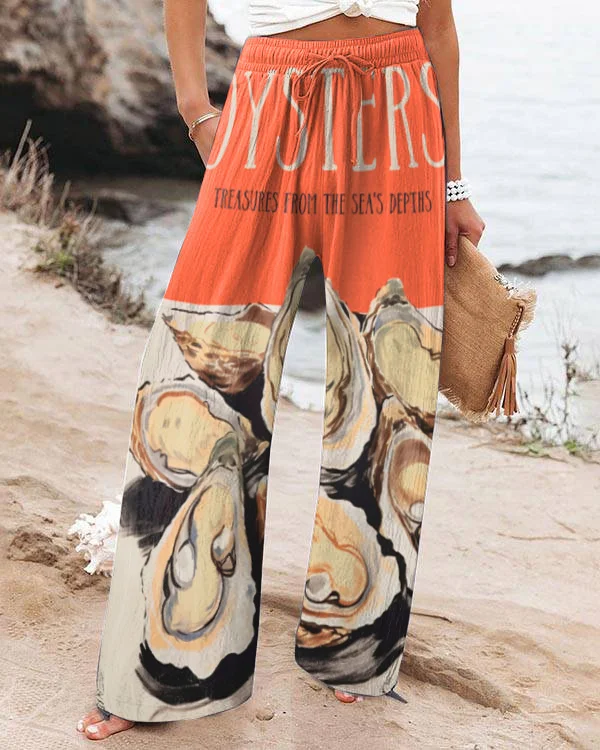 OYSTER Treasures From The Sea's Depths Print Loose Wide Leg Pants