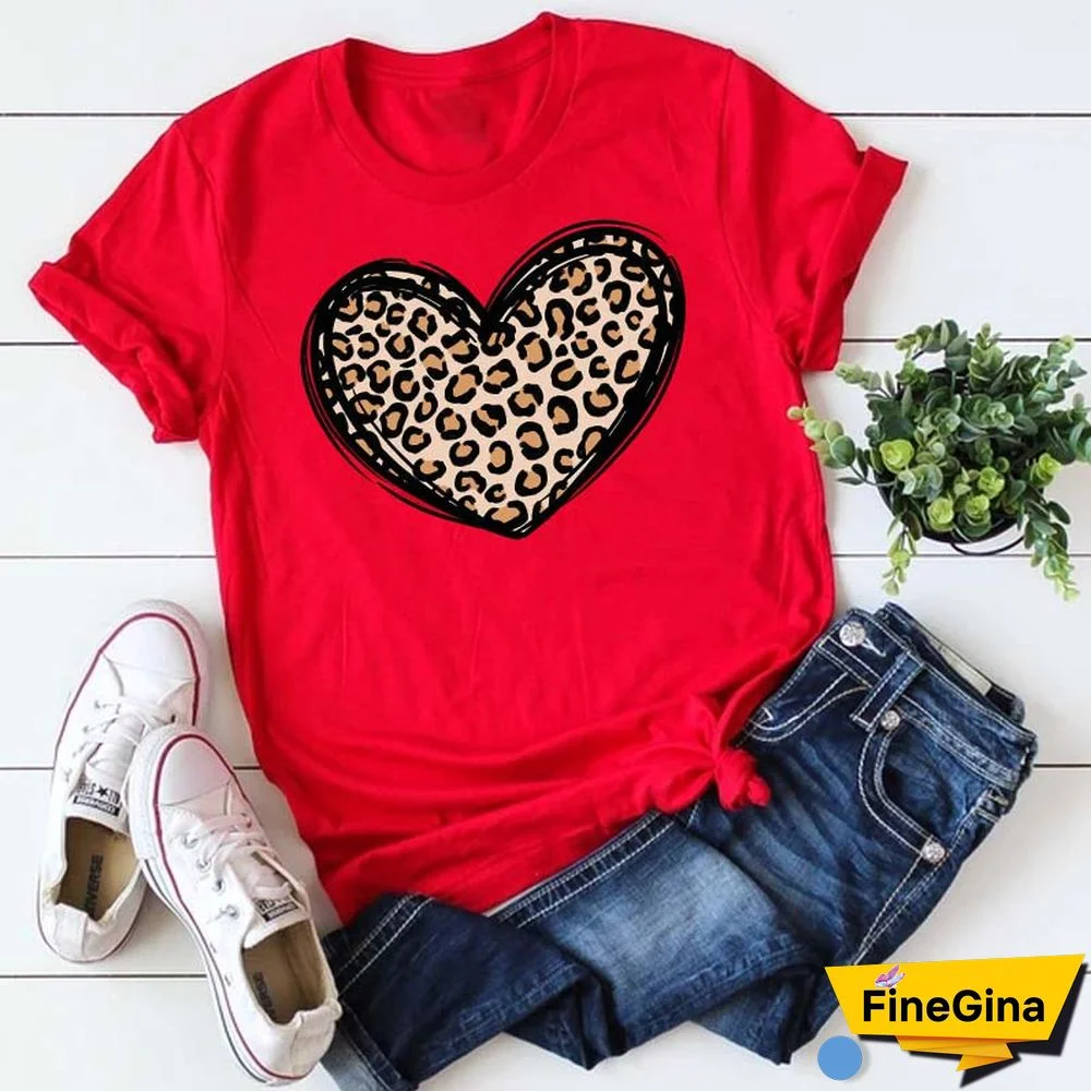 Maycaur Fashion Women T Shirt Love Heart Printed T Shirt Casual Red Tops 90s Valentine's Shirt Female Harajuku Graphic Tshirt