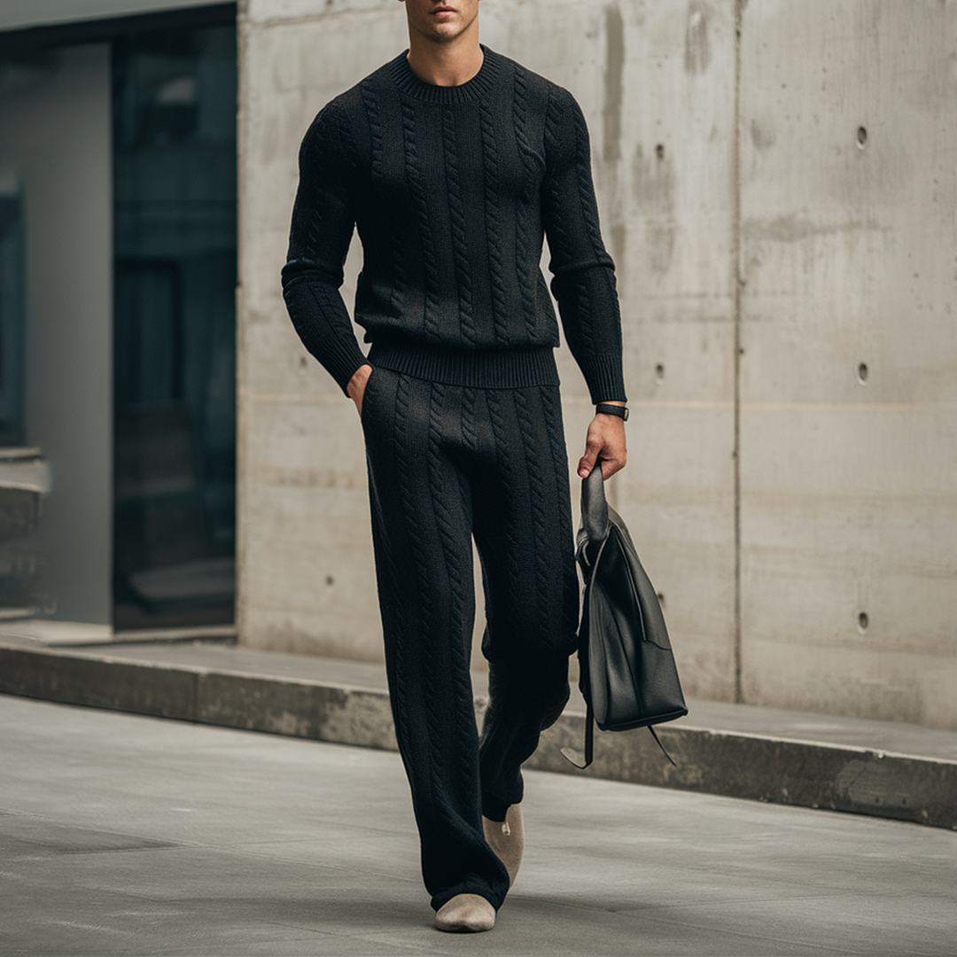 Men's Knitted Crew Neck Pullover Suit-inspireuse