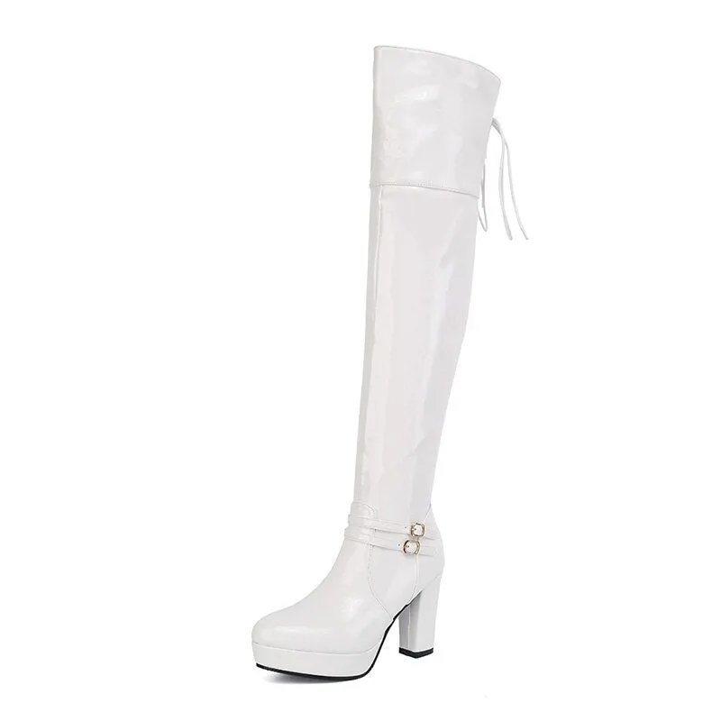 Gdgydh Sexy Nightclub High Boots Women Patent Leather Over The Knee Boots High Heels Platform Side Zipper Comfort Footwar Winter