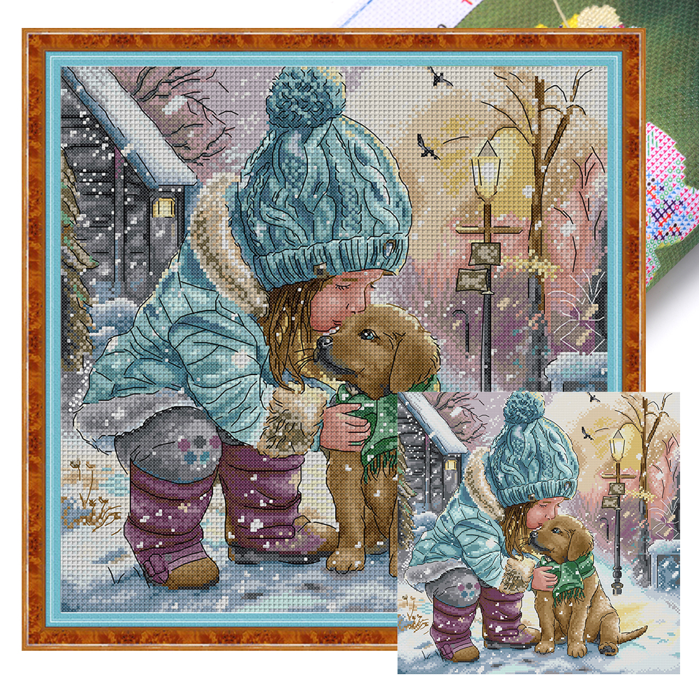【Joy Sunday】Winter with Good Friends Full 14CT Pre-stamped Canvas(39*38cm) Cross Stitch(backstitch)