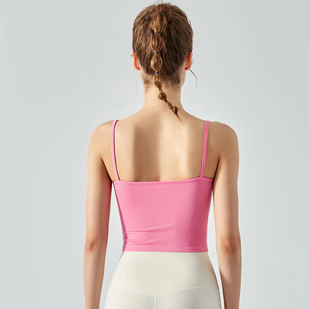 Different types of women's slim fitting ribbed camisole gym tank top with removable cups online shopping on Hergymclothing Wild Rose Pink