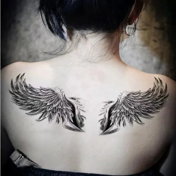 1Pair Black Wings For Shoulder Temporary Tattoo Stickers Men Women Waterproof Fake Tattos Big Size Flash Decals Tatoos