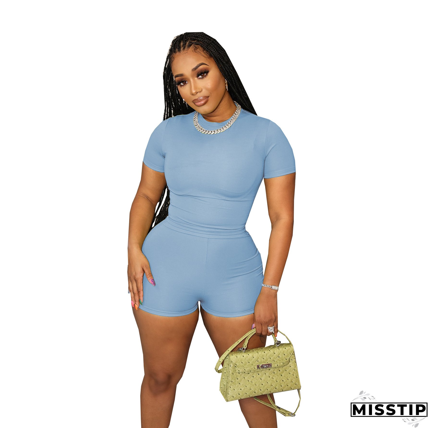 Summer solid color sports Casual short-sleeved shorts two-piece set