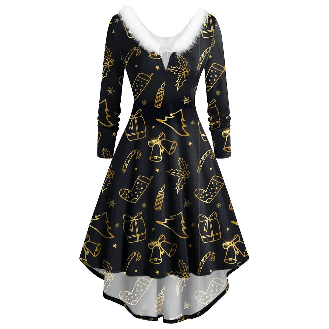 Christmas V-neck Irregular Dress